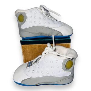 Jordan Kids White Gray Blue Sneakers with Yellow Accent